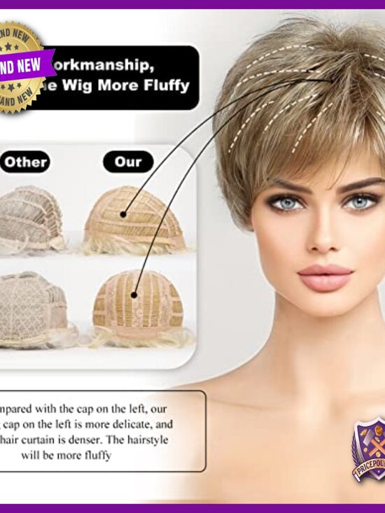 Short Pixie Cut Wig with Bangs, Human Hair Like Texture, Adjustable Fit main image 5